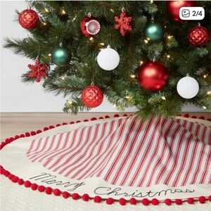 48 in Wondershop Red White Stripe Pom Pom “Merry Christmas” Tree Skirt